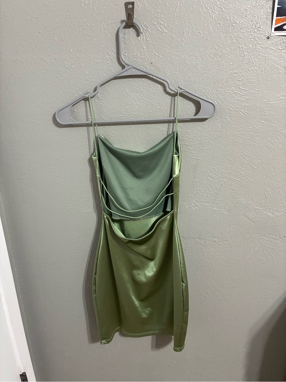 Princess Polly Olive Green Satin Mini Slip Dress - Picture 2 of 2